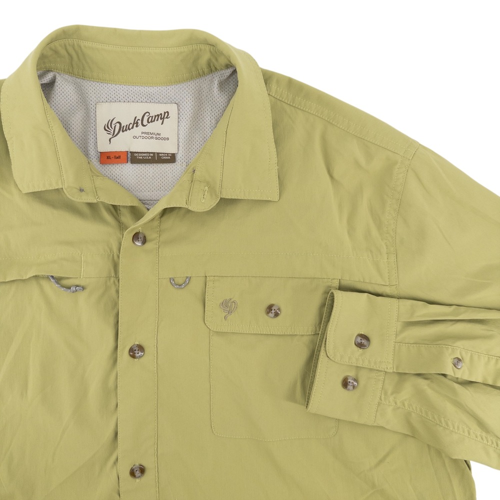 Duck Camp Mens XLT Green Long Sleeve Vented‎ Button Up Shirt Nylon Fishing Tall